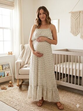 Motherhood Maternity Ruffle Maxi Dress Easy Care Size Large
